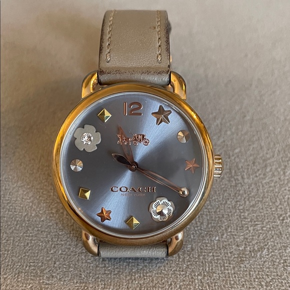 Coach Accessories - Coach Taupe Leather Strap Watch with Grey Sunray Dial